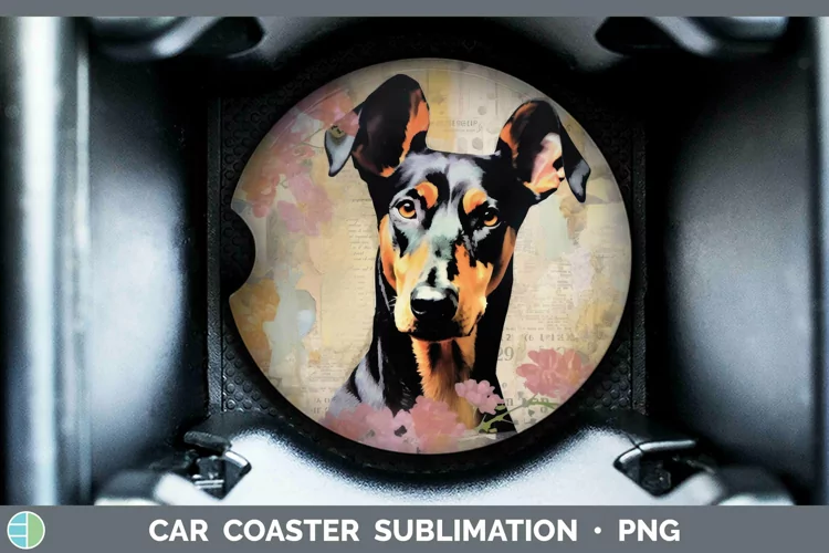Vintage Decoupage Doberman Pinscher Car Coaster Sublimation