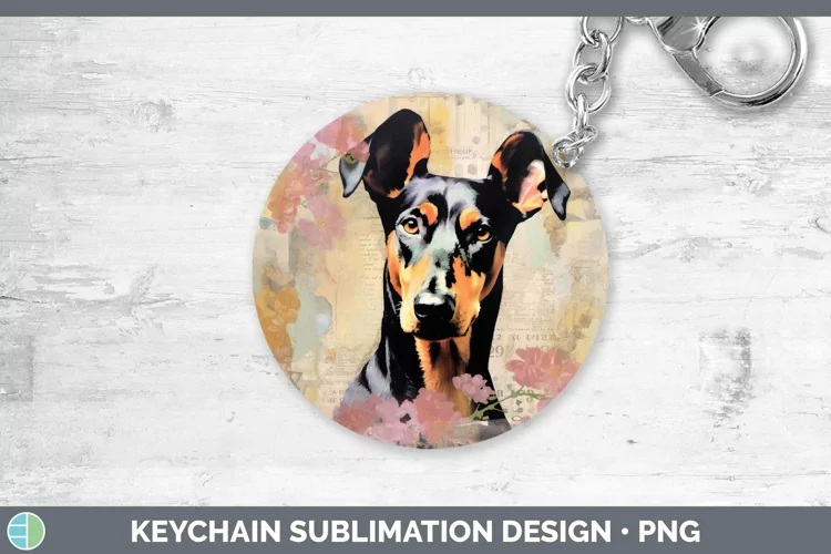 Vintage Decoupage Doberman Pinscher Keychain Sublimation Key