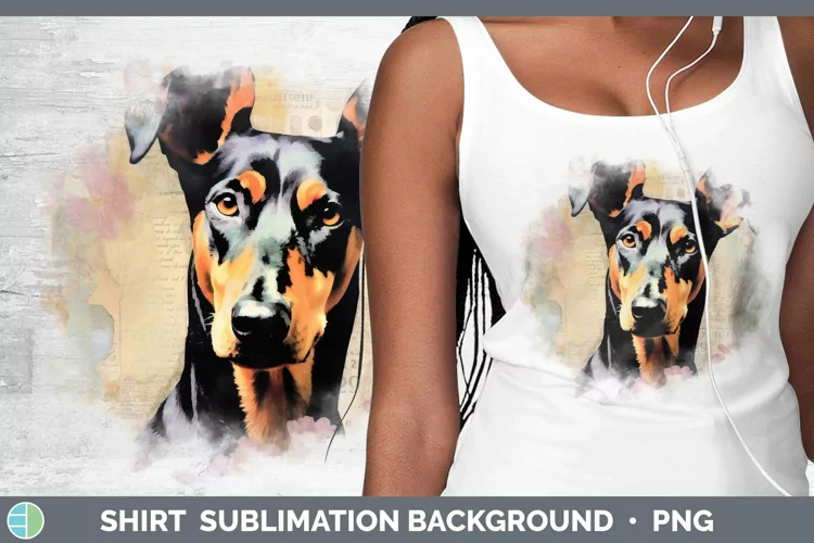 Vintage Decoupage Doberman Pinscher Shirt Sublimation Sublim