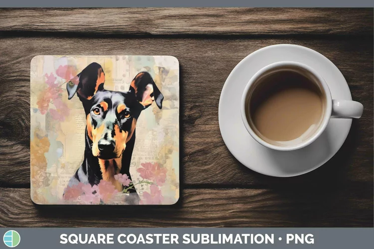 Vintage Decoupage Doberman Pinscher Square Coaster Sublimati
