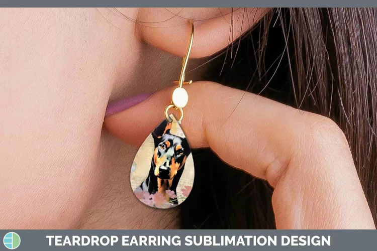 Vintage Decoupage Doberman Pinscher Teardrop Earrings Sublim