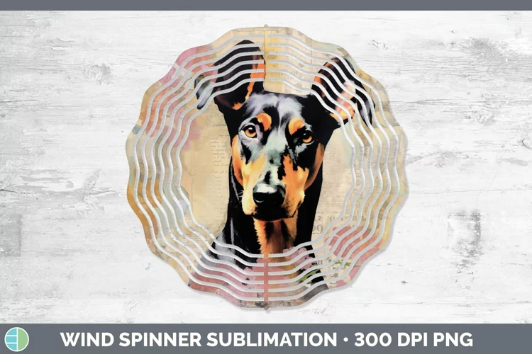 Vintage Decoupage Doberman Pinscher Wind Spinner Sublimation