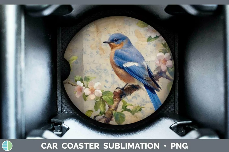 Vintage Decoupage Eastern Bluebird Car Coaster | Sublimation