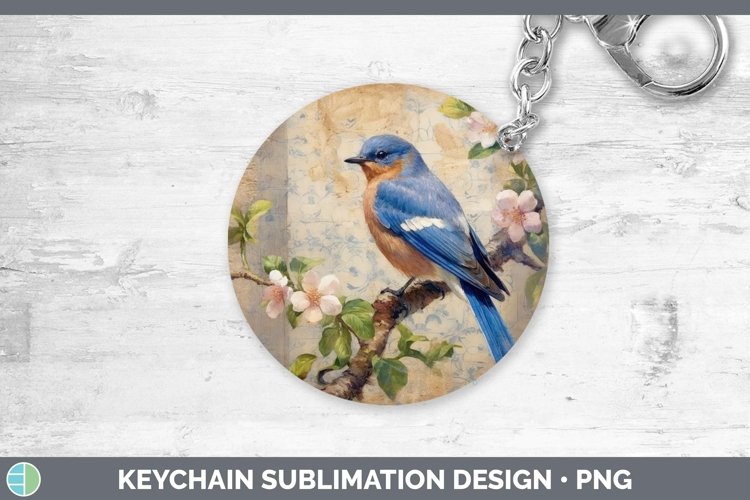 Vintage Decoupage Eastern Bluebird Keychain | Sublimation Ke