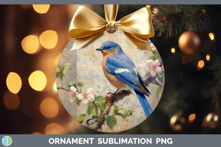 Vintage Decoupage Eastern Bluebird Ornament | Sublimation Ba