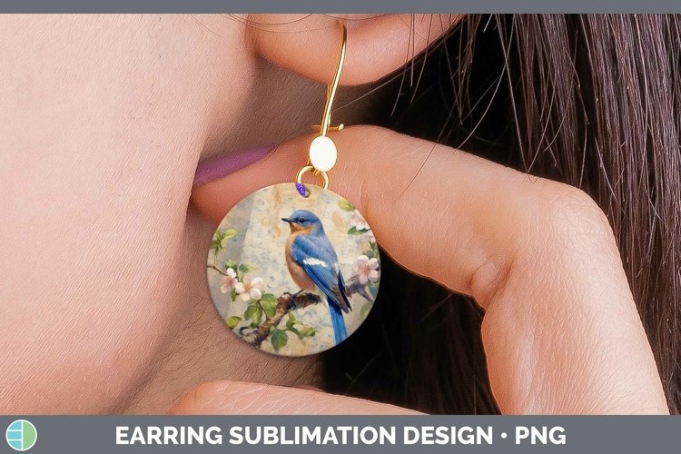 Vintage Decoupage Eastern Bluebird Round Earrings | Sublimat