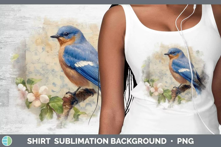 Vintage Decoupage Eastern Bluebird Shirt | Sublimation Subli