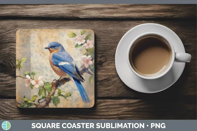 Vintage Decoupage Eastern Bluebird Square Coaster | Sublimat