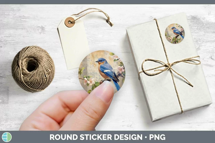 Vintage Decoupage Eastern Bluebird Stickers | Round Labels D