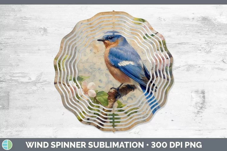 Vintage Decoupage Eastern Bluebird Wind Spinner Sublimation
