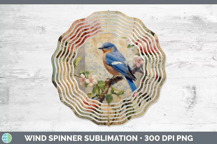 Vintage Decoupage Eastern Bluebird Wind Spinner Sublimation