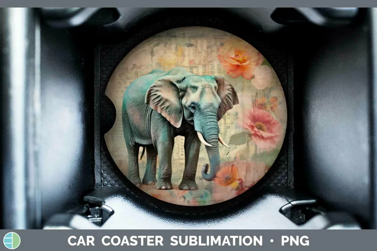 Vintage Decoupage Elephant Car Coaster Sublimation Coaster D