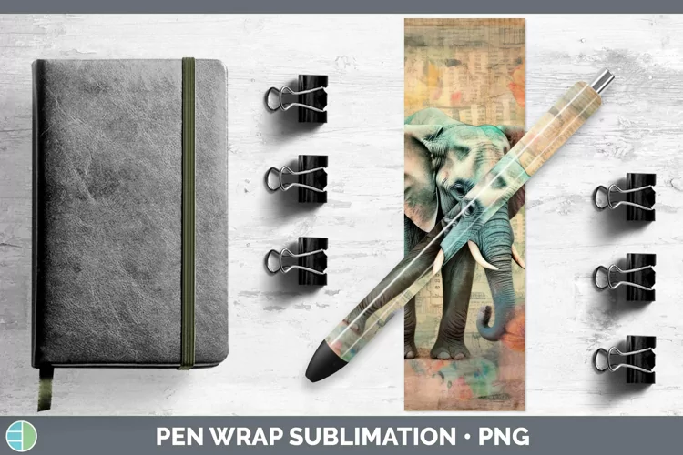 Vintage Decoupage Elephant Pen Wrap Sublimation Epoxy Pen De