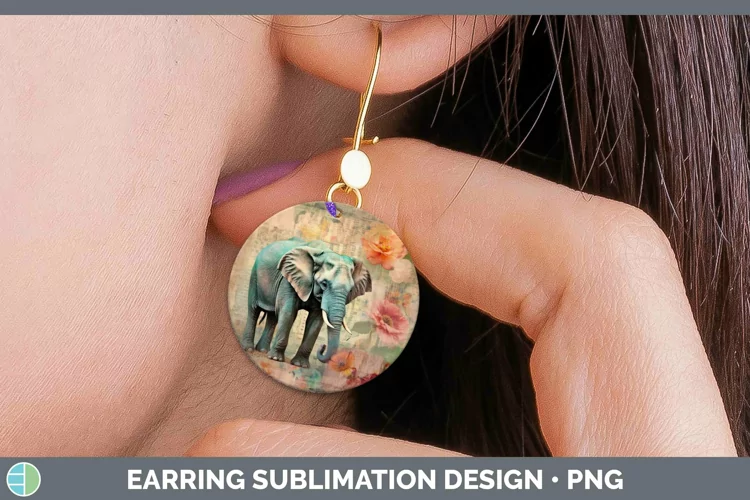 Vintage Decoupage Elephant Round Earrings Sublimation Earrin