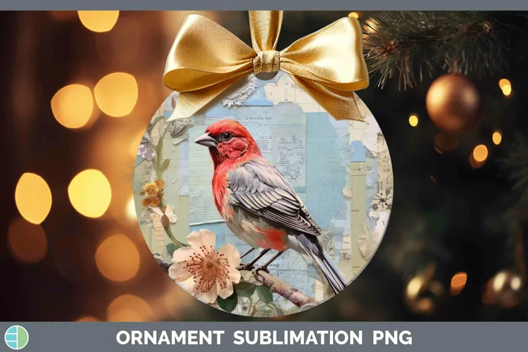 Vintage Decoupage Finch Ornament | Sublimation Bauble Design