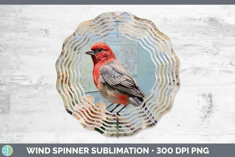 Vintage Decoupage Finch Wind Spinner Sublimation Spinner Des