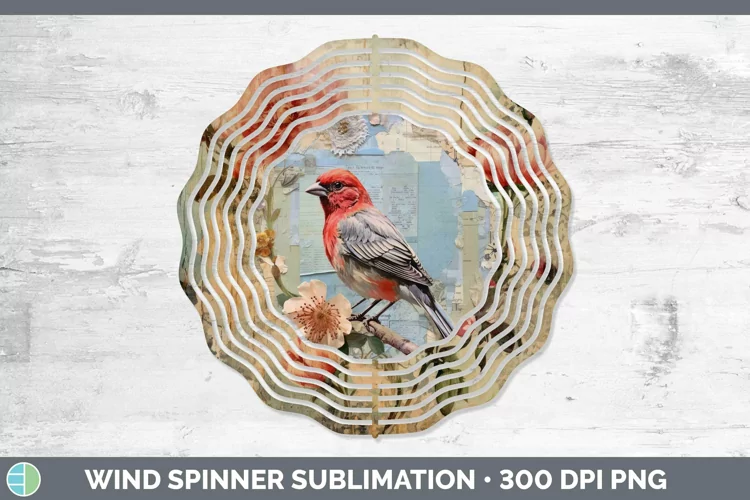 Vintage Decoupage Finch Wind Spinner Sublimation Spinner Des