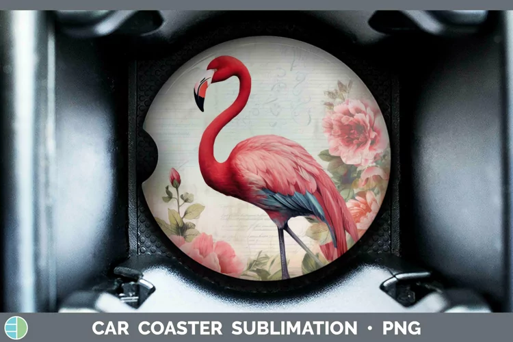 Vintage Decoupage Flamingo Car Coaster Sublimation Coaster D