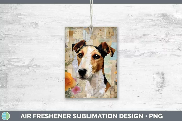Vintage Decoupage Fox Terrier Dog Air Freshener | Sublimatio