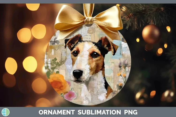 Vintage Decoupage Fox Terrier Dog Ornament Sublimation Baubl