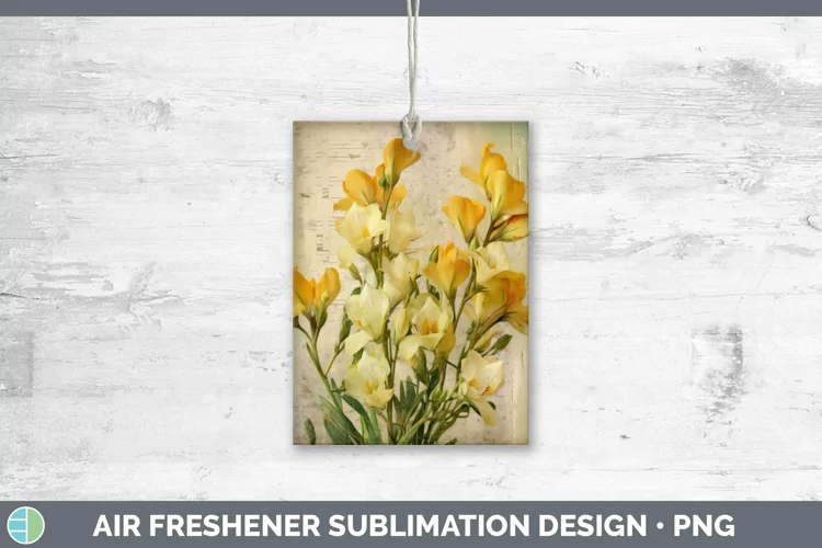 Vintage Decoupage Freesia Air Freshener | Sublimation Car Fr