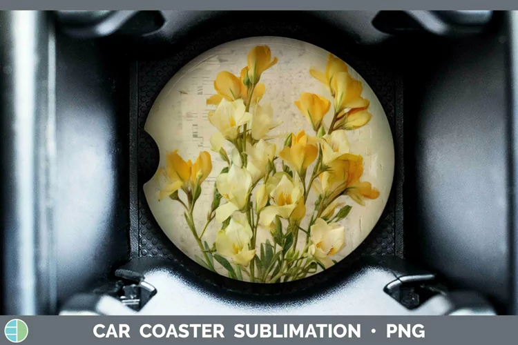 Vintage Decoupage Freesia Car Coaster | Sublimation Coaster