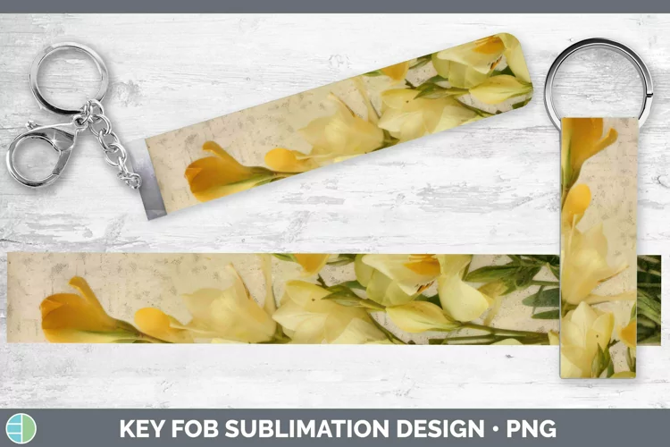 Vintage Decoupage Freesia Key Fob | Sublimation Wristlet Des