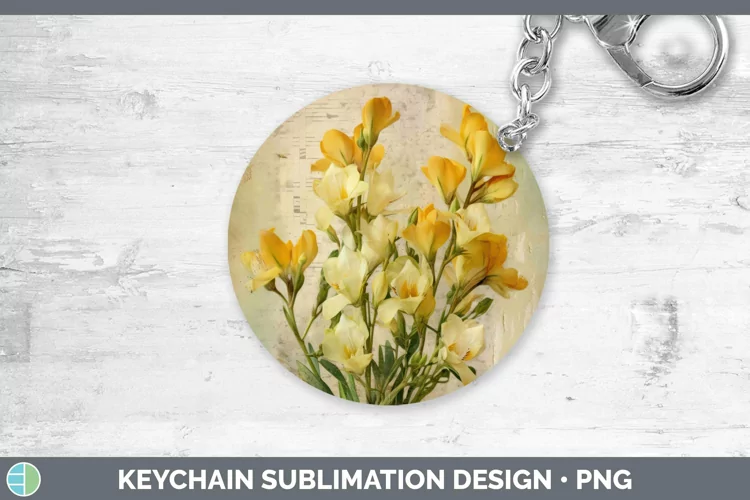 Vintage Decoupage Freesia Keychain | Sublimation Keyring Des