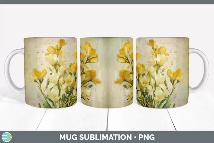 Vintage Decoupage Freesia Mug Wrap | Sublimation Coffee Cup