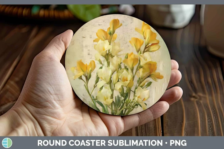 Vintage Decoupage Freesia Round Coaster | Sublimation Coaste