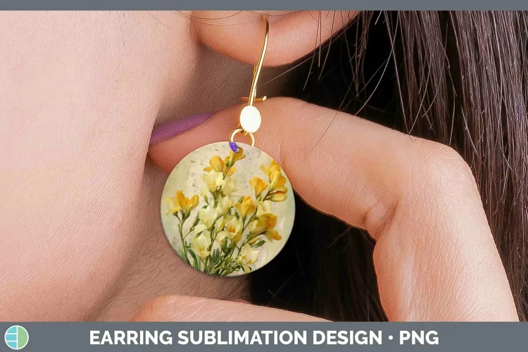 Vintage Decoupage Freesia Round Earrings | Sublimation Earri
