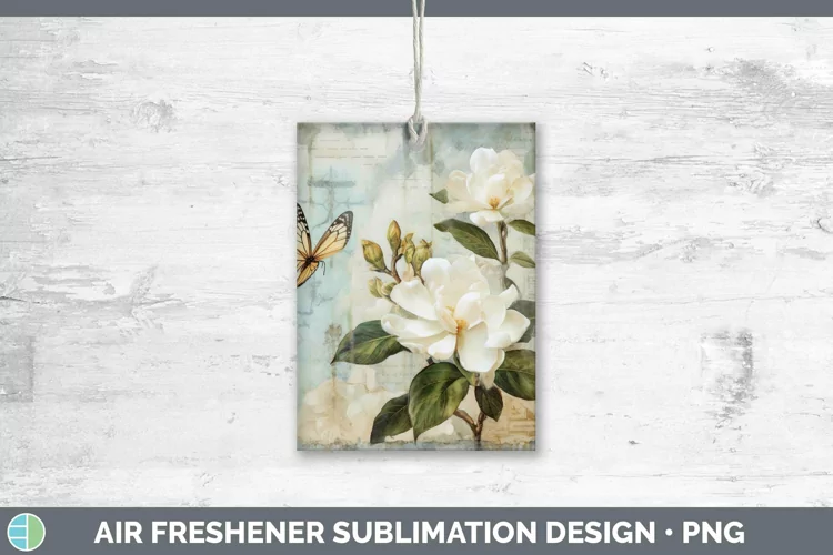 Vintage Decoupage Gardenia Air Freshener Sublimation Car Fre