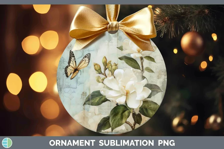 Vintage Decoupage Gardenia Ornament Sublimation Bauble Desig