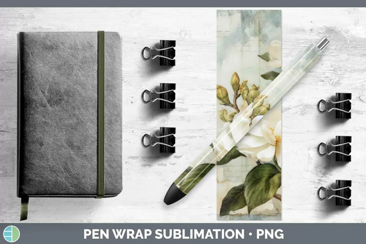 Vintage Decoupage Gardenia Pen Wrap Sublimation Epoxy Pen De