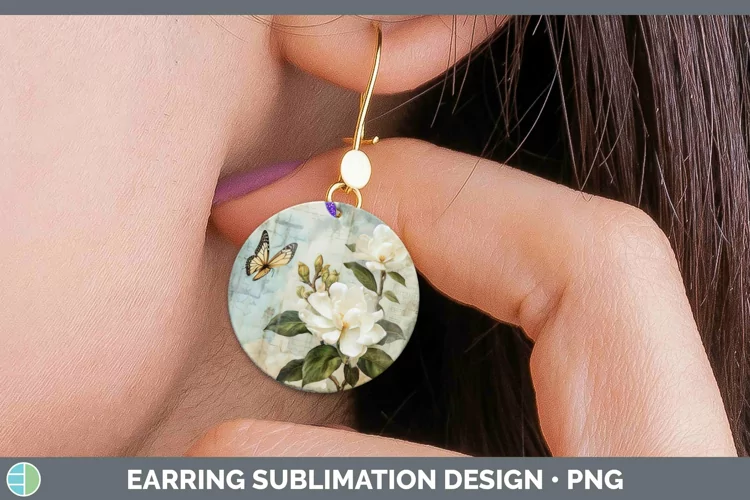 Vintage Decoupage Gardenia Round Earrings Sublimation Earrin