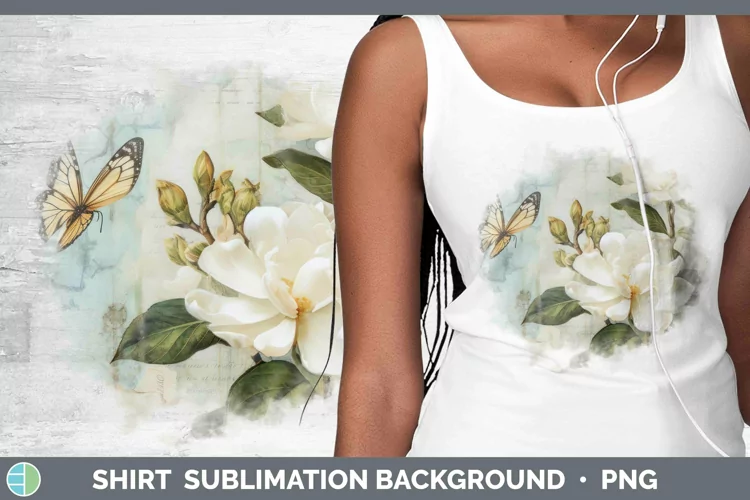 Vintage Decoupage Gardenia Shirt Sublimation Sublimation Bac
