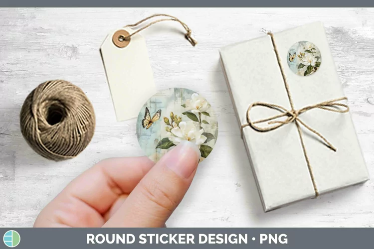 Vintage Decoupage Gardenia Stickers | Round Labels Designs