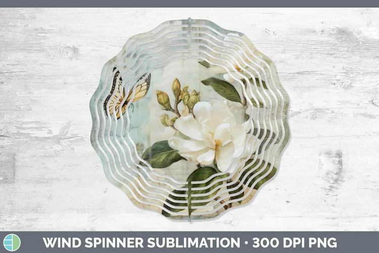 Vintage Decoupage Gardenia Wind Spinner Sublimation Spinner