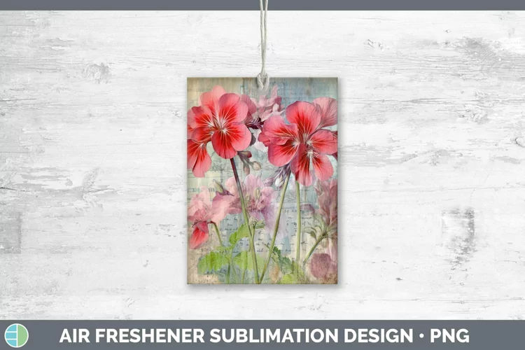Vintage Decoupage Geranium Air Freshener | Sublimation Car F
