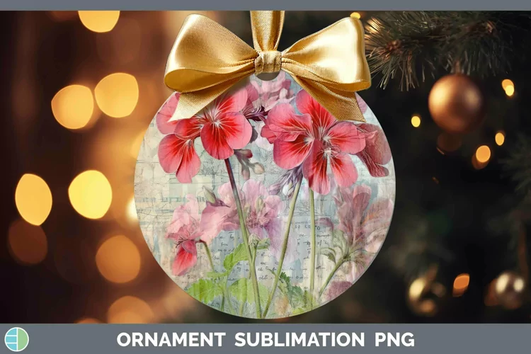 Vintage Decoupage Geranium Ornament | Sublimation Bauble Des