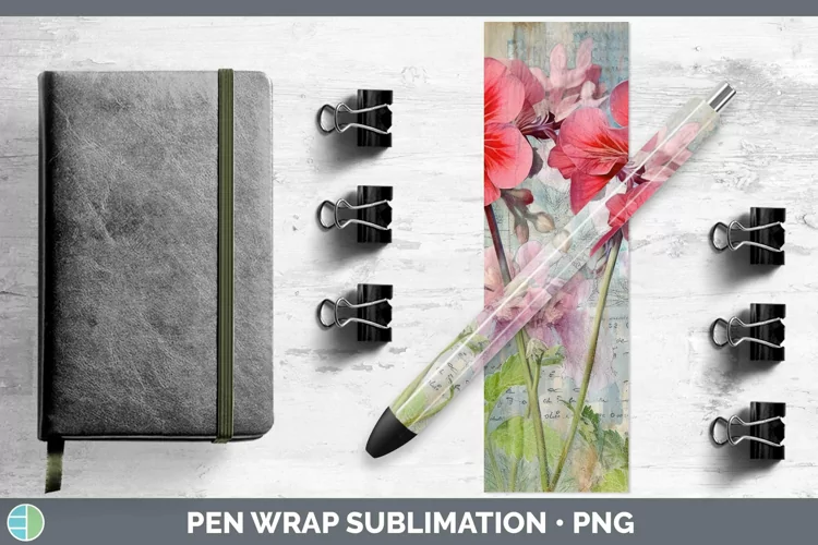 Vintage Decoupage Geranium Pen Wrap | Sublimation Epoxy Pen