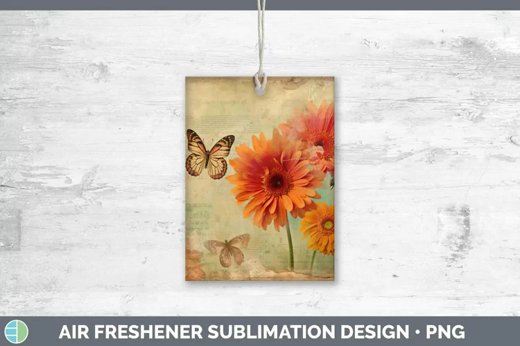 Vintage Decoupage Gerbera Daisy Air Freshener Sublimation Ca