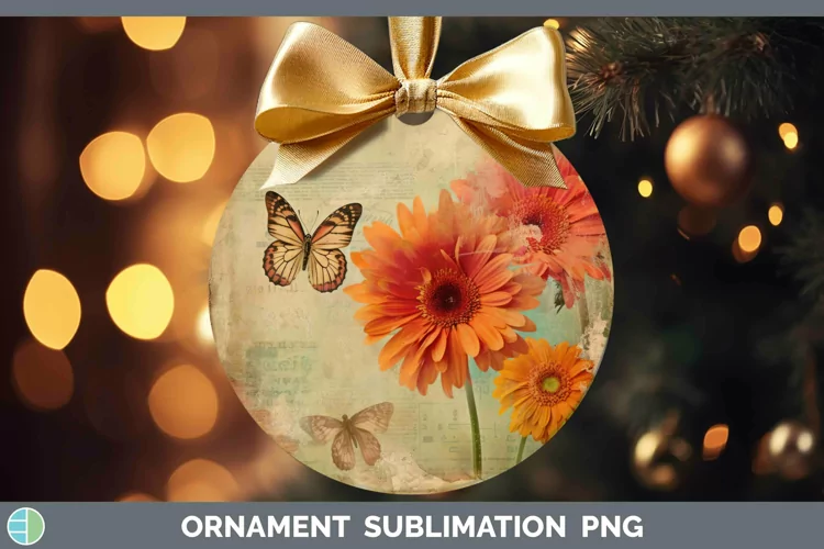 Vintage Decoupage Gerbera Daisy Ornament Sublimation Bauble