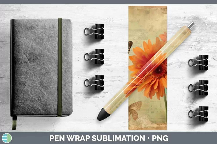 Vintage Decoupage Gerbera Daisy Pen Wrap Sublimation Epoxy P