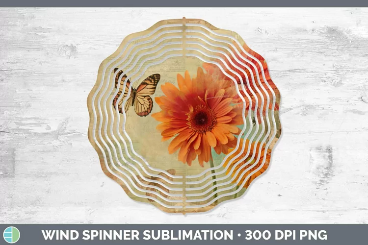 Vintage Decoupage Gerbera Daisy Wind Spinner Sublimation Spi