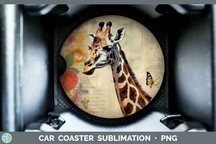 Vintage Decoupage Giraffe Car Coaster Sublimation Coaster De