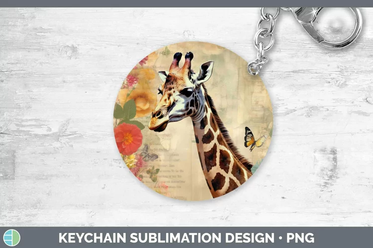 Vintage Decoupage Giraffe Keychain Sublimation Keyring Desig