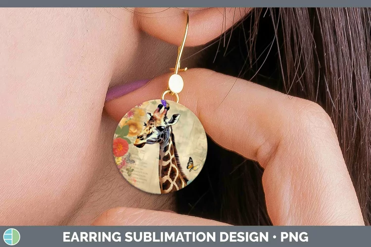Vintage Decoupage Giraffe Round Earrings Sublimation Earring