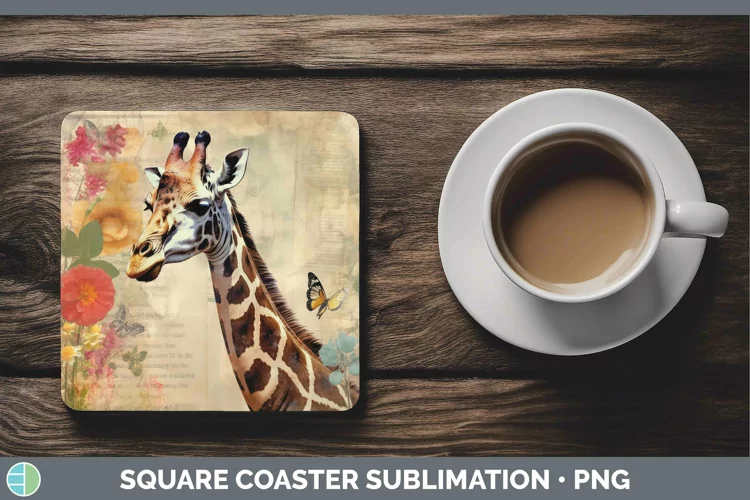 Vintage Decoupage Giraffe Square Coaster Sublimation Coaster