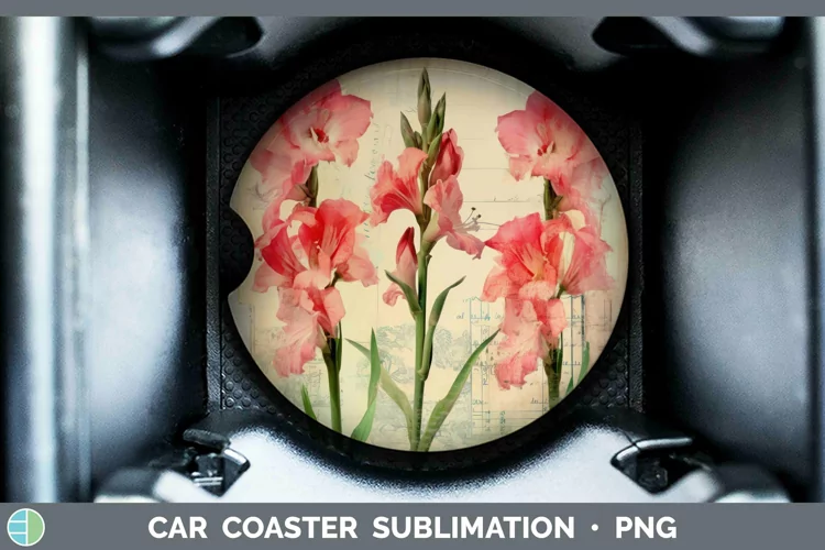 Vintage Decoupage Gladiolus Car Coaster | Sublimation Coaste